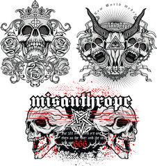 Gothic sign with skull, grunge vintage design t shirts
