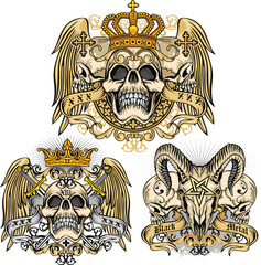 set, gothic sign with skull, grunge vintage design t shirts