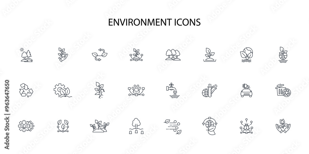 Poster environment icon set.vector.editable stroke.linear style sign for use web design,logo.symbol illustr