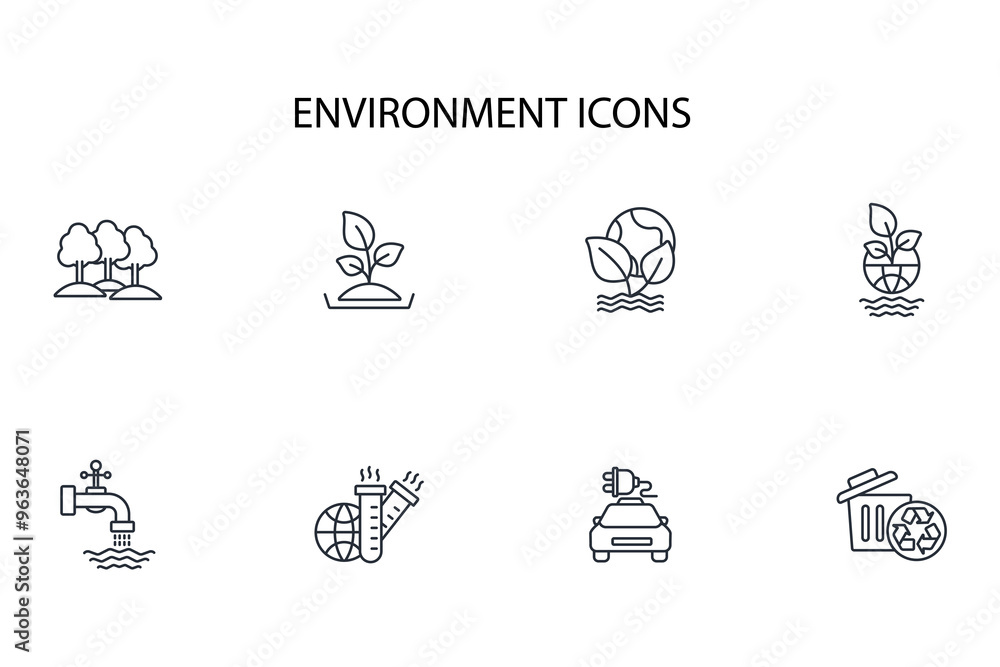 Poster environment icon set.vector.editable stroke.linear style sign for use web design,logo.symbol illustr