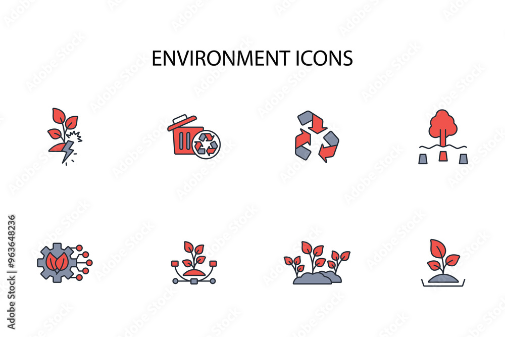 Poster environment icon set.vector.editable stroke.linear style sign for use web design,logo.symbol illustr