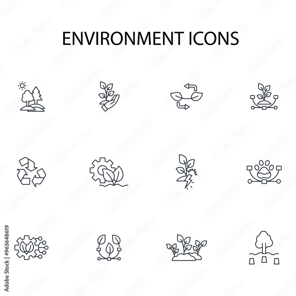 Poster environment icon set.vector.editable stroke.linear style sign for use web design,logo.symbol illustr