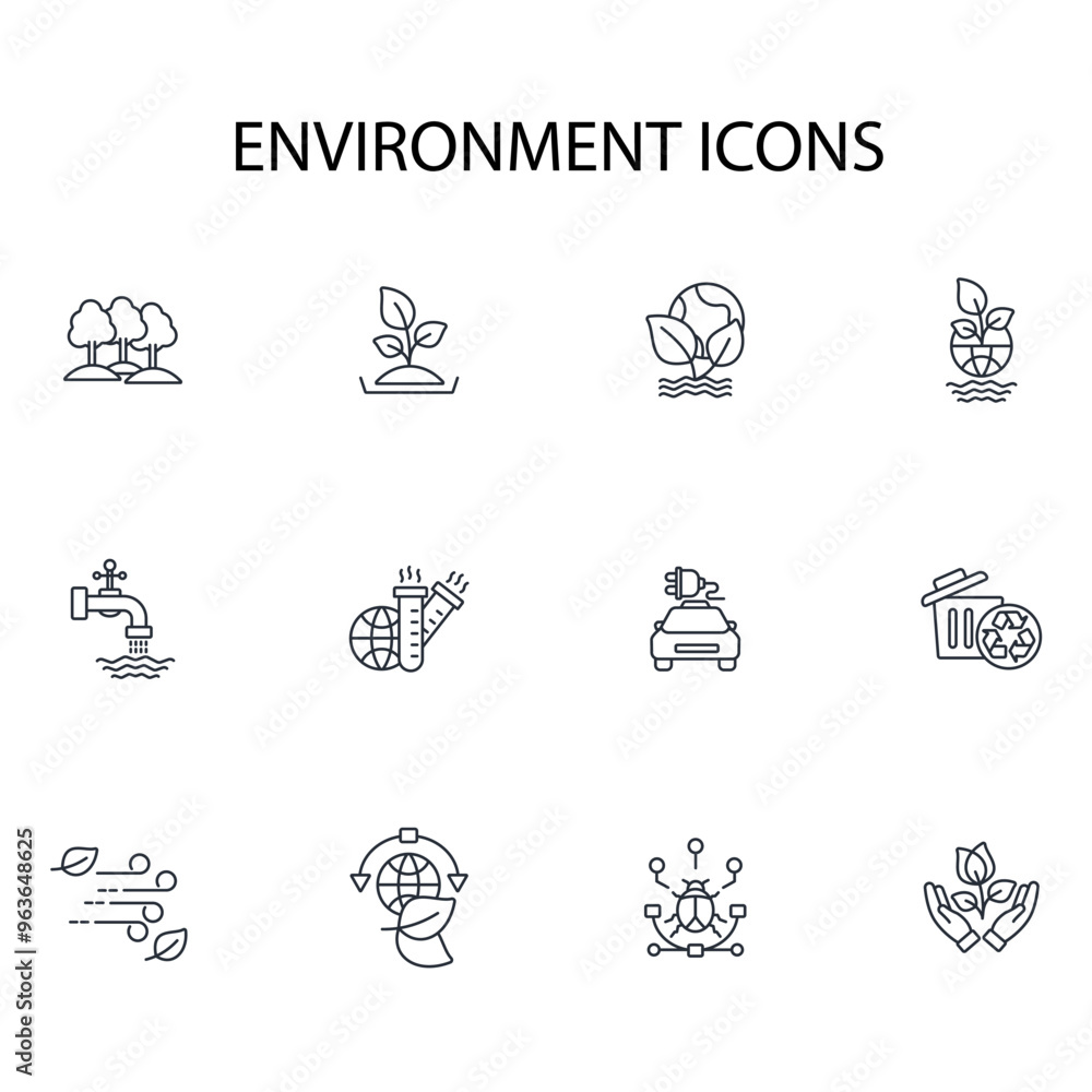 Poster environment icon set.vector.editable stroke.linear style sign for use web design,logo.symbol illustr