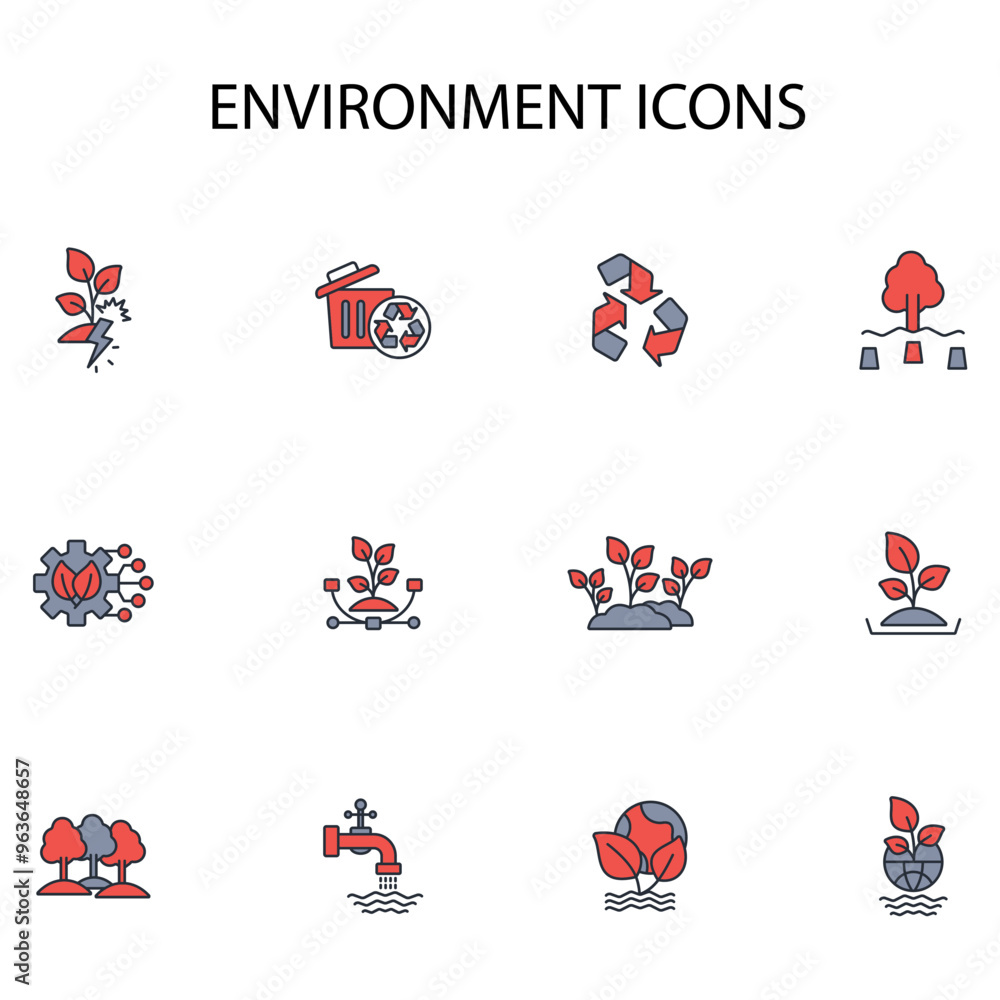 Poster environment icon set.vector.editable stroke.linear style sign for use web design,logo.symbol illustr