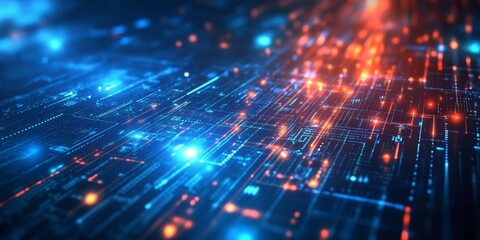 Fototapeta premium An abstract and visually captivating representation of a digital futuristic network, prominently featuring vibrant neon lights and intricate, complex patterns within a dynamic cyberspace environment