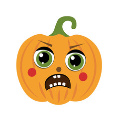 Angry pumpkin with eyes on a white background
