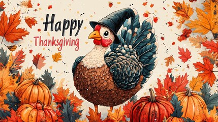 thanksgiving card with cartoon character turkey