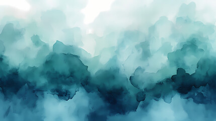 Abstract watercolor background hand-drawn on paper. volumetric smoke elements. blue-green color. for design, web, card, text, decoration, surfaces. Watercolor. Illustration