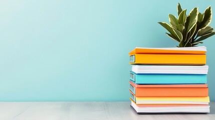 A stack of colorful folders on a modern desk, document organization, efficient workflow concept