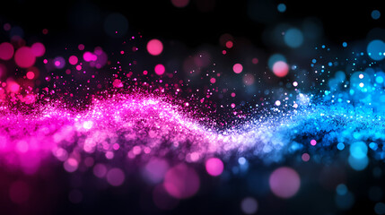 Blurred magenta and cyan sparks from neon lights in front of black backgound. Neon. Illustration