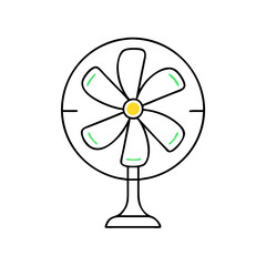 Obraz premium Minimalist fan icon, black and white line art, cooling device concept with copy space