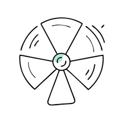 Minimalist fan icon, black and white line art, cooling device concept with copy space