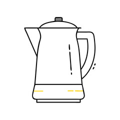 Fototapeta premium Minimalist electric kettle icon, black and white line drawing, brewing coffee concept with copy space