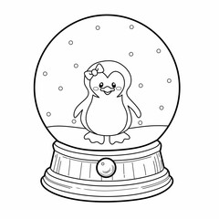 Snow globe Penguin Christmas in the snow rain coloring page. Coloring page Christmas. Coloring book Christmas. Outline of Snow globe.
