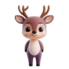 Obraz premium Cute cartoon deer character with big eyes and friendly smile, perfect for children's illustrations and playful designs. 3d render