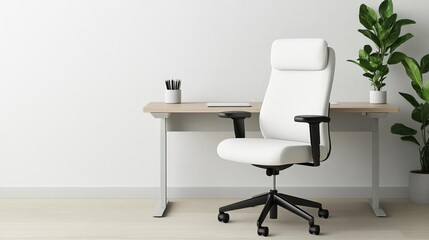 Ergonomic office chair with a modern desk setup, comfort and productivity, stylish design