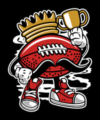 Funny Homecoming American football champion vector art character graphic drawing illustration for stickers, streetwear, t-shirts, logos, print-on-demand, print, or branding