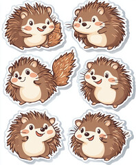 Obraz premium hedgehog cute animal cartoon animals stickers woodland creatures forest animals kawaii happy smile adorable nature character design whimsical plushie playful 