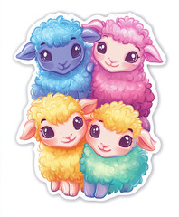 Obraz premium cute sheep colorful cartoon illustration animals pastel colors fluffy farm animals adorable lambs smiling character design whimsical playful friendly vibrant 