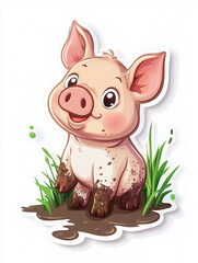 pig cartoon pig cute pig animal illustration farm animal smiling pig pink pig adorable animal baby pig piglet farm life nature agricultural illustration playful pig dirt mud 