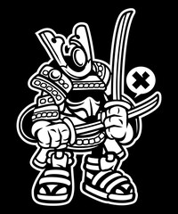 Funny Japanese Samurai Warrior vector art character graphic drawing for stickers, streetwear, t-shirts, logos, print-on-demand, print, or branding