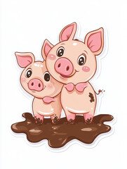 pig pigs farm animals cute illustration cartoon baby pigs muddy pigs happy pigs nature grass flowers wildlife livestock adorable farm life swine playful friends 