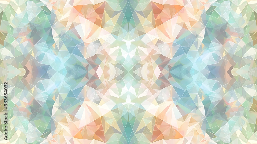 Poster intricate abstract polygonal design with soft pastel colors, creating a seamless and modern pattern.