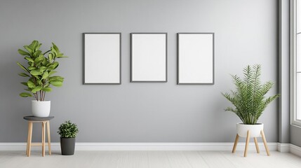 Minimalistic home office with motivational posters and potted plants, calm and inspiring workspace