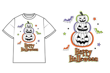 Happy Halloween and Autumn Vector Isolated printable T Shirt Design  Halloween Creative and cool Halloween t shirt can be printed on any shirt or any item poster banner  greeting card pod or any else