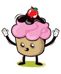 Scared Little Icecream Desert Cherry on top, vector art character graphic for stickers, t-shirts, logos, print-on-demand, print, or branding