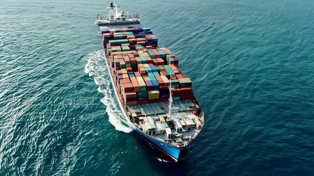 A cargo ship transporting containers across the ocean