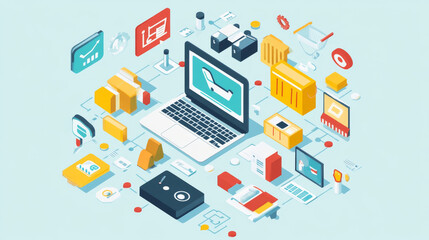 Obraz premium Show an online business expanding with more customers, a larger product catalog, and new markets. Include digital tools like cloud platforms and global shipping options.