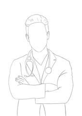 illustration d'un homme médecin avec les bras croisée, dessin ligne 