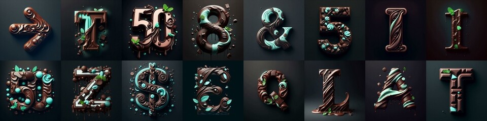 Chocolate and mint Lettering Typeface. AI generated illustration