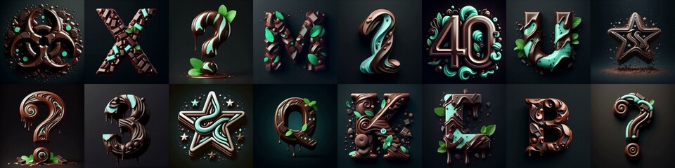 Chocolate and mint Lettering Typeface. AI generated illustration