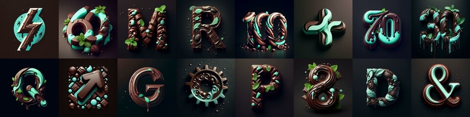 Chocolate and mint Lettering Typeface. AI generated illustration
