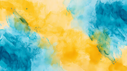 Watercolor hand painted yellow and turquoise watercolor background bisness card. Watercolor. Illustration