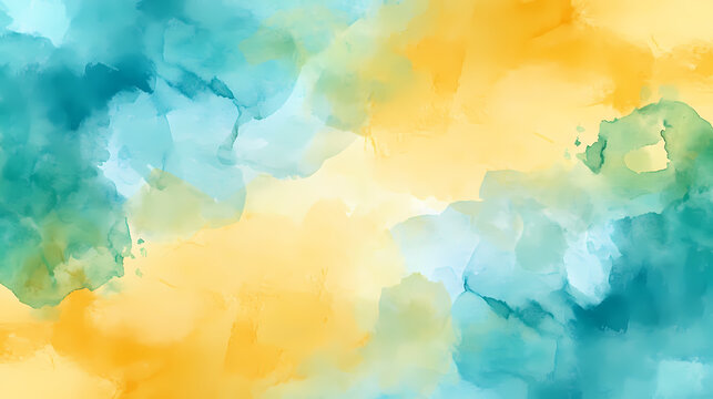Watercolor hand painted yellow and turquoise watercolor background bisness card. Watercolor. Illustration