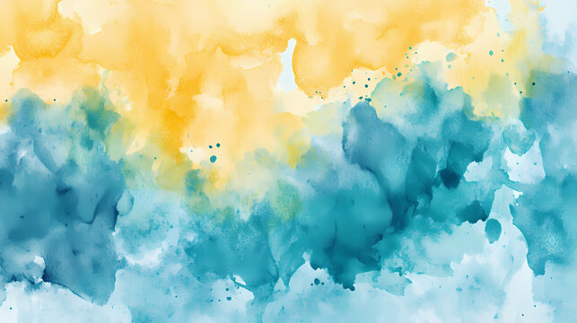 Watercolor hand painted yellow and turquoise watercolor background bisness card. Watercolor. Illustration