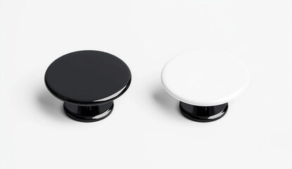 3D rendering of a blank black and white phone pop socket mockup set, isolated. Empty glue accessory mockup. Clear sticky pad for smartphones. Circular rubberized pop grip template.
