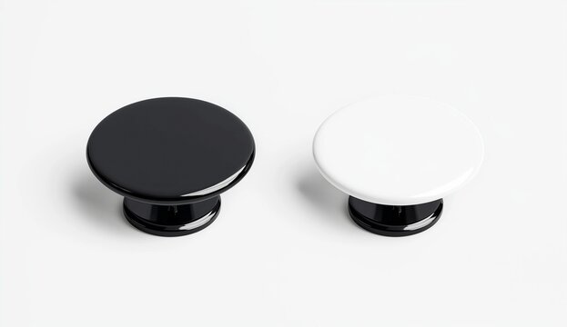 3D rendering of a blank black and white phone pop socket mockup set, isolated. Empty glue accessory mockup. Clear sticky pad for smartphones. Circular rubberized pop grip template.
