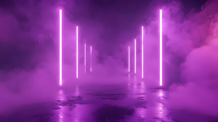 Empty purple neon light with smoke ,abstract background,ultraviolet render. Neon. Illustration