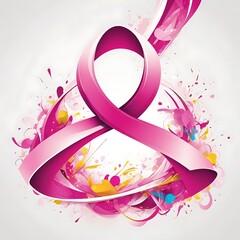 Pink ribbon line art brush style. Breast Cancer Awareness Month Campaign, attractive colorful bright abstract A poster for breast cancer awareness in white background