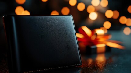 Monogrammed leather wallet in gift packaging, luxury detail, 3D illustration