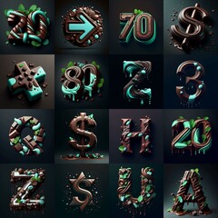 Chocolate and mint Lettering Typeface. AI generated illustration