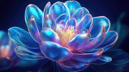 Obraz premium Glowing crystal lotus flower blooming in the dark