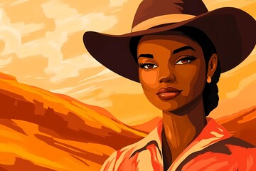 background image of a cowboy woman, western illustration style, western.  