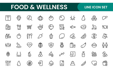 Essential Healthy Food & Wellness Icons: Perfect for Nutrition Guides, Diet Plans, Wellness Apps, Fitness Programs, and Holistic Lifestyle Designs