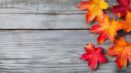 Obraz premium Autumn Leaves on Wooden Table