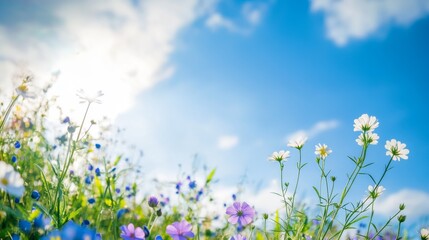 Colorful Wildflower Field Under Blue Sky